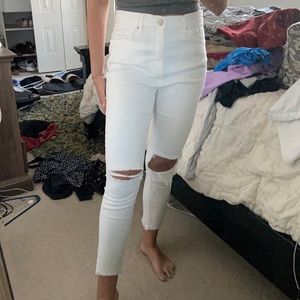White high rise cropped jeans